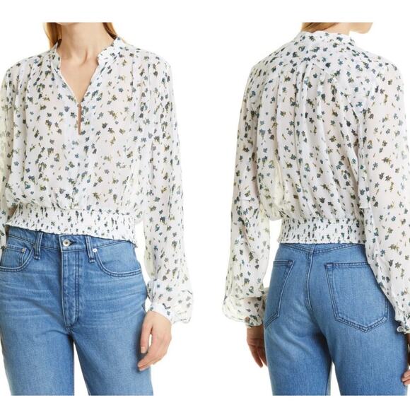 rag & bone Tops - Rag & Bone Calista Stretchy smocking white floral blouse - size XL